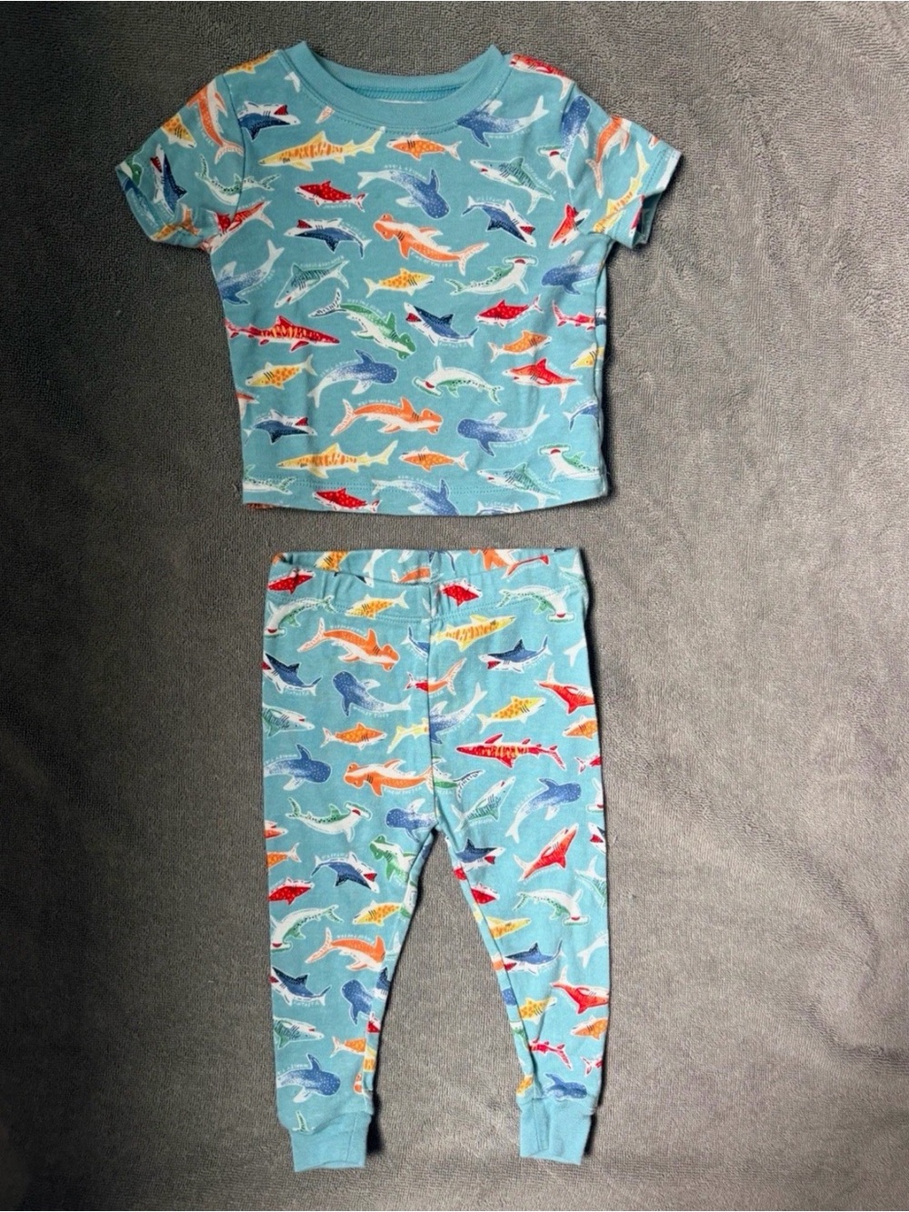 Boys Shark Print Pajama Set - Light Blue